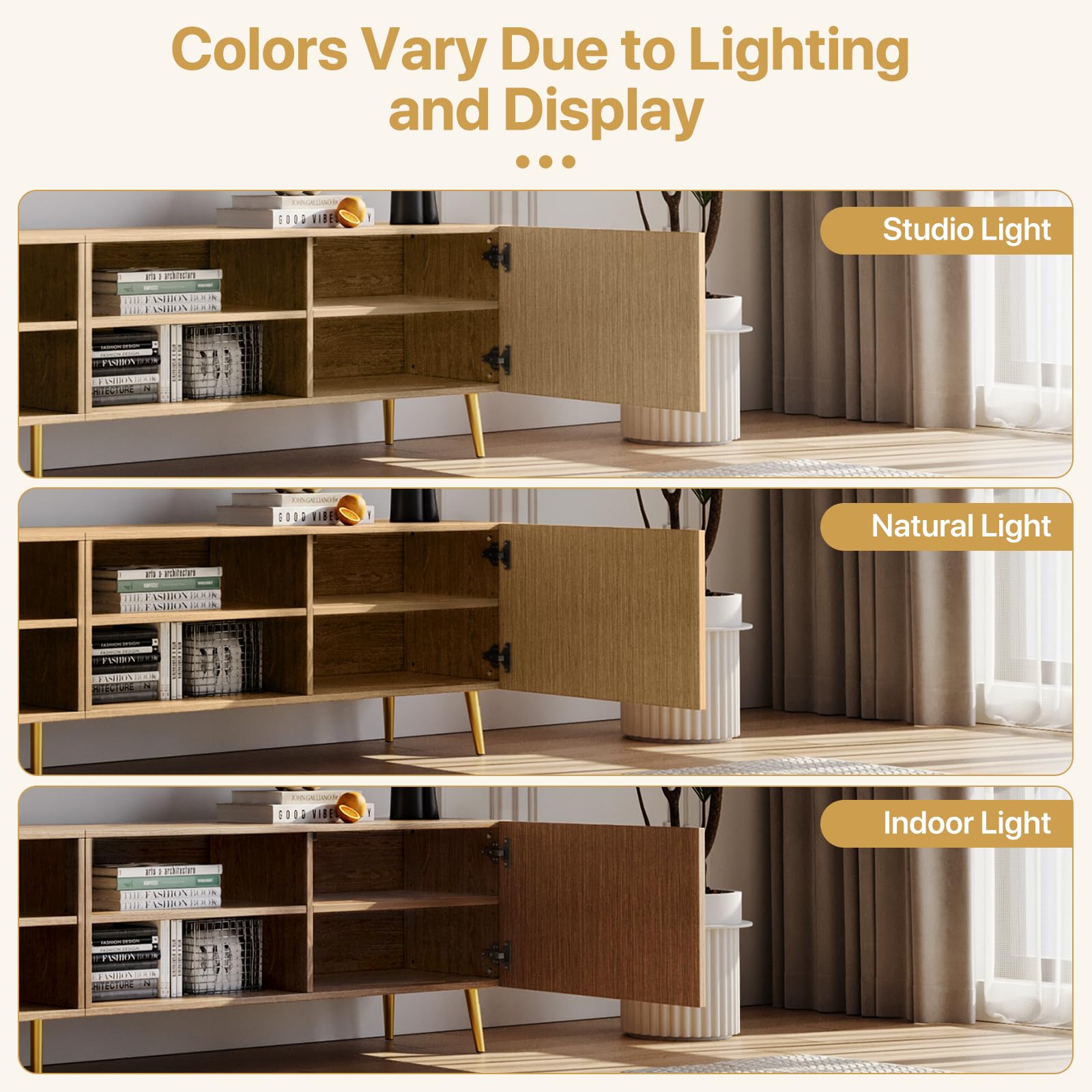 Modern 86in TV Stand for Living Room, Fluted Design Entertainment Center with Adjustable Shelves,Media TV Console Table with Storage for Bedroom,Nature