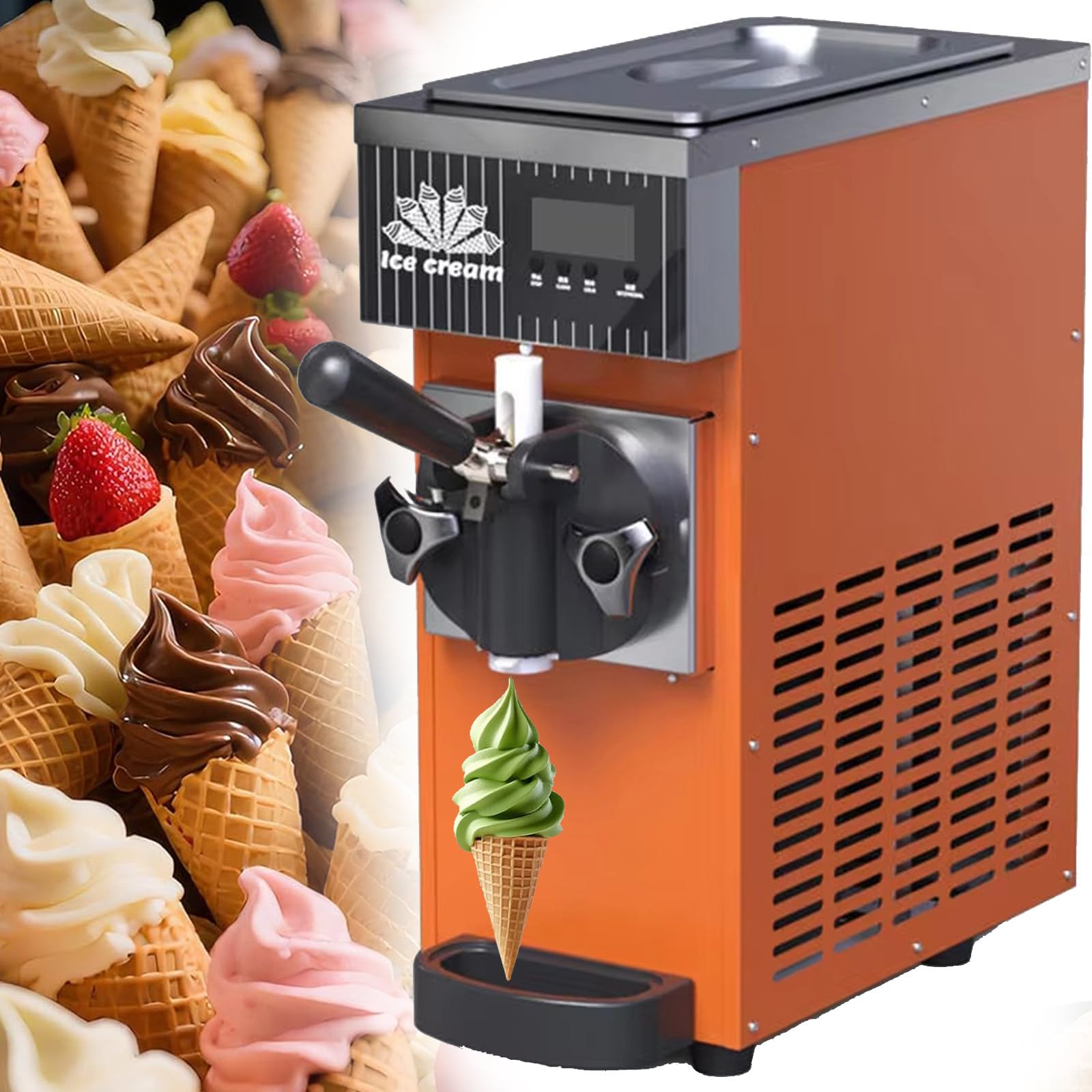 Gelatiera Soft Serve con Pulizia Automatica, Pannello LCD, Design da Banco, Resa 4-5 Kg/H per Ristoranti e Negozi di Dessert