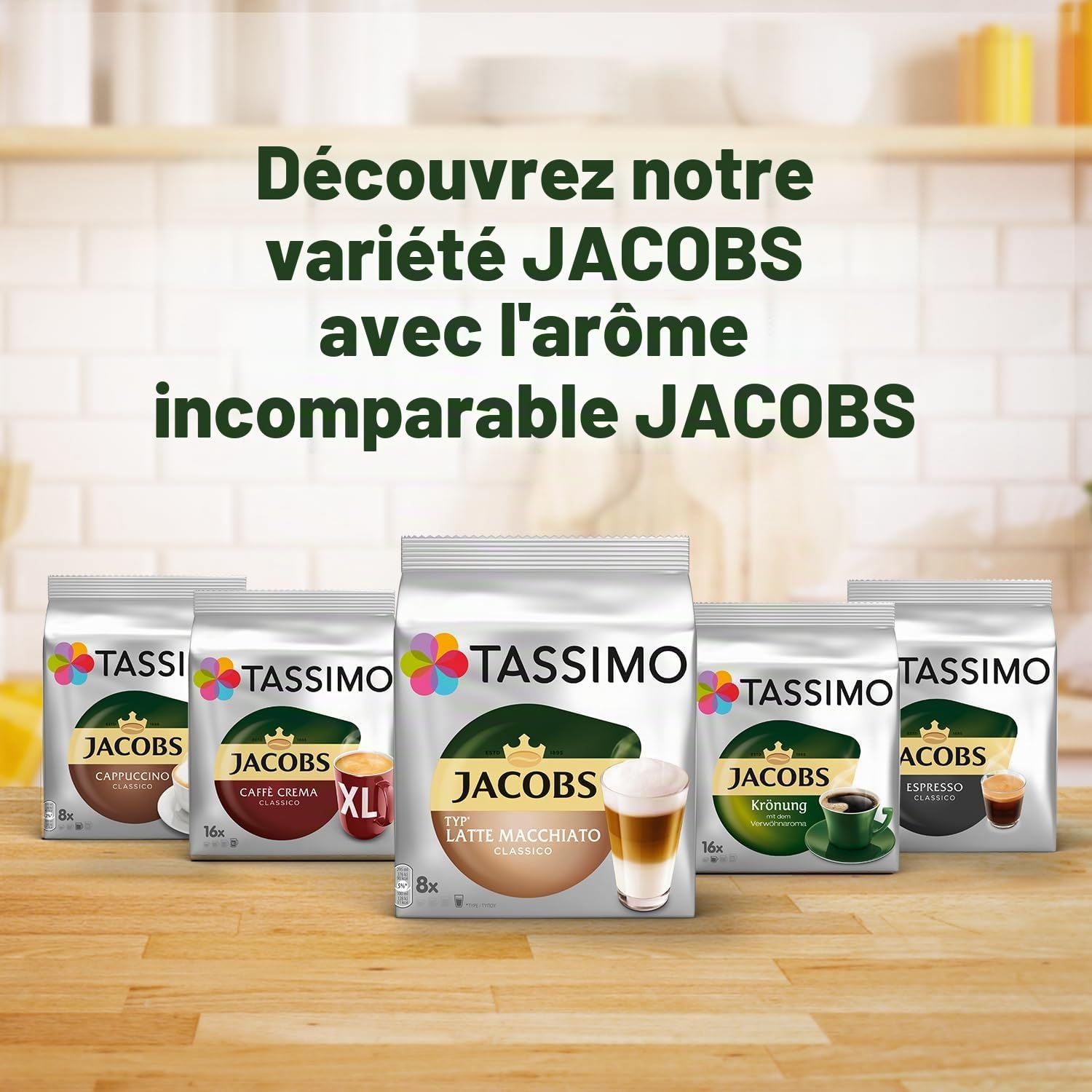 TASSIMO Jacobs Caffe Crema café, dosettes à café souples, T-Discs Capsules, 5 paquets de 16 (80 Boissons)