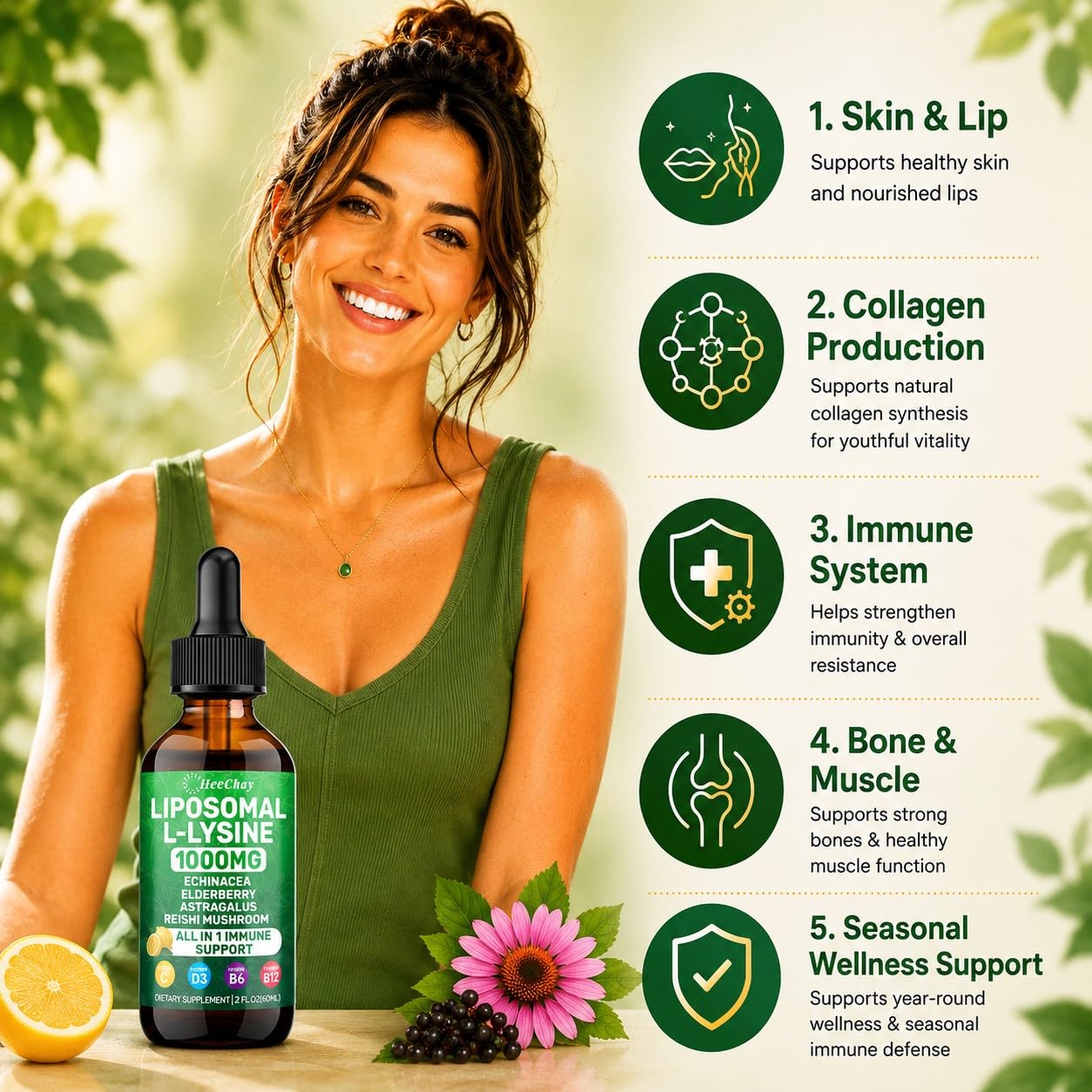 Liposomal L-Lysine Liquid Drops 1000mg with Vitamin C & Zinc, 2 Fl Oz — Amazon image 4