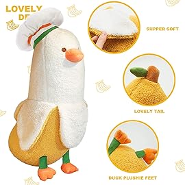 PEACH CAT Cute Banana Duck Stuffed Animal Long Banana Chef Duck Plush Pillow for Girls and Boys White 12