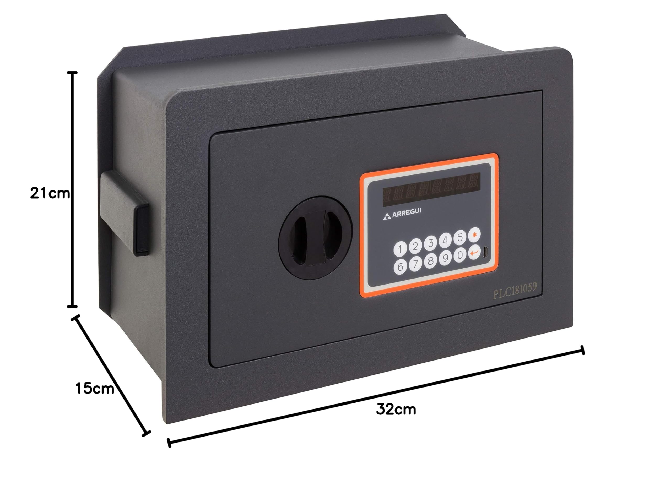 ARREGUI Plus C 181110 Caja fuerte de empotrar 10+3 mm apertura electrónica fondo regulable 21x32x15 a 22 cm 4 a 8 L