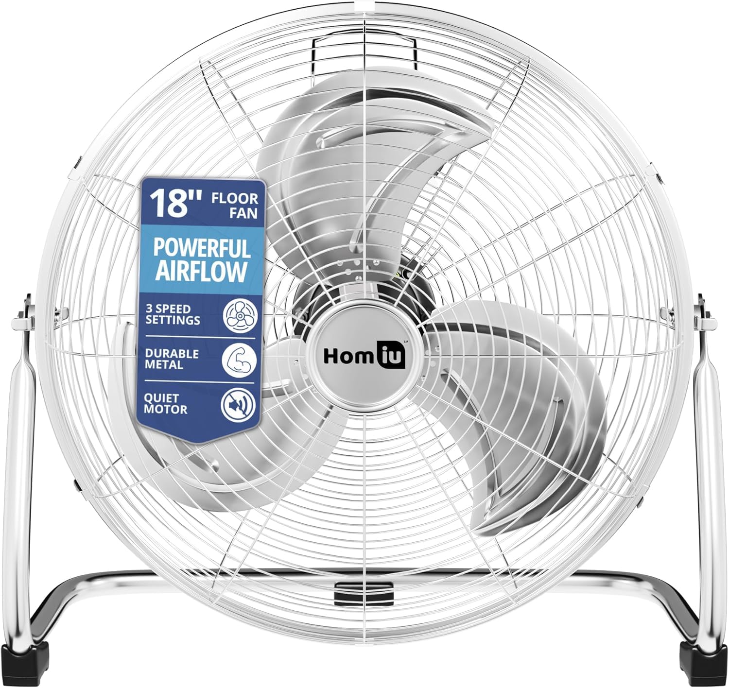 Homiu 18 Inch Floor Fan - 3 Speed High Velocity Fan - Standing Cooling Cold Air Circulation - Adjustable Tilting Electric Industrial Fan - For Home Gym Office Garage