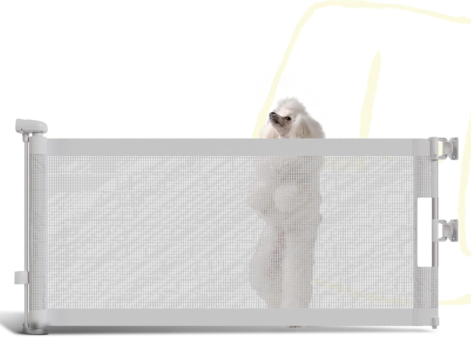 15.7" H Mesh Short Dog Gate, Extends Up to 59" W Retractable Pet Gate with Drill Installation, Small Dog Gate for Stairs, Easy Step Over Low Gate for Doorways White