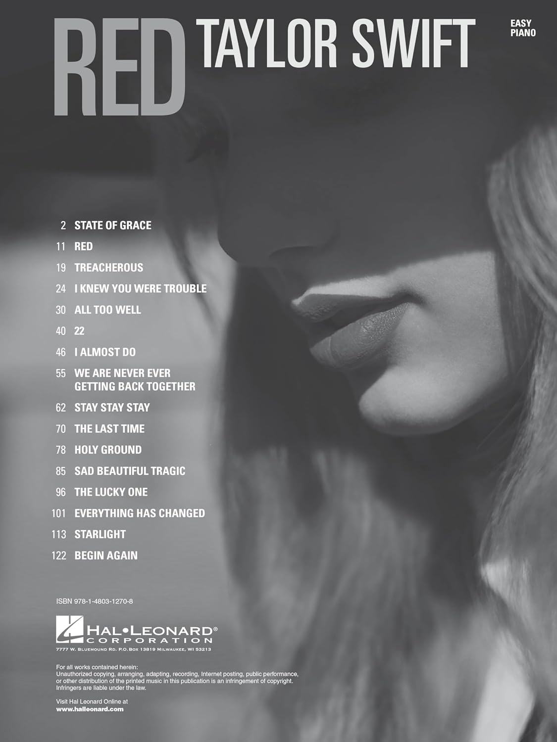 Taylor Swift: Red - Easy Piano | Songbook for Beginner to Intermediate Keyboard Players | Sheet Music Arrangements with Lyrics and Chords | 16 Track Music Collection for Lessons and Performance