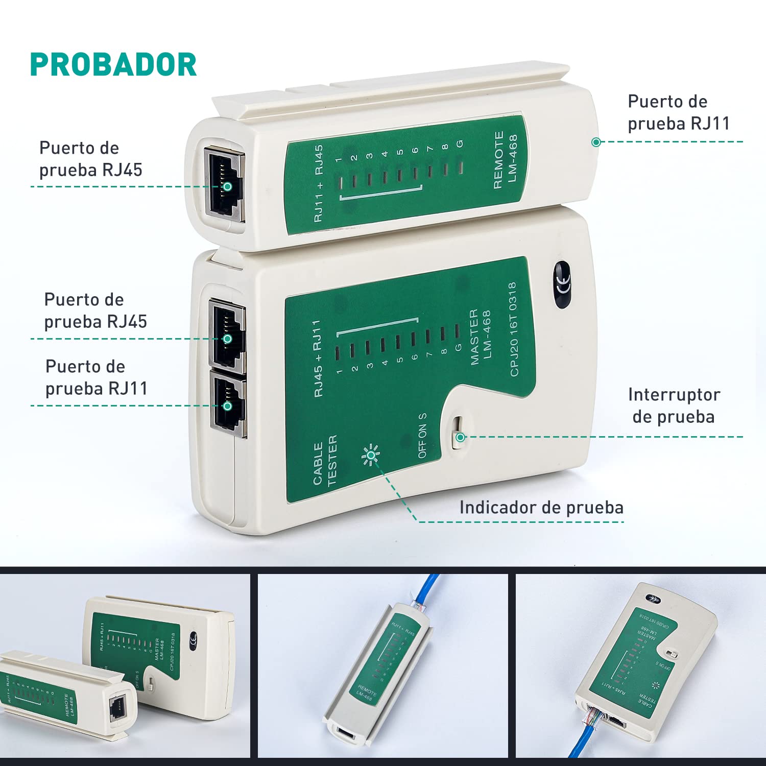 Probador del Cable de la Red, Kit de Herramientas para Electricista de Mantenimiento de Red con Pelacables, Crimpadora Prensador de Conectores de RJ45 Cristal y Kit de Comprobador de Cables(12 in 1)