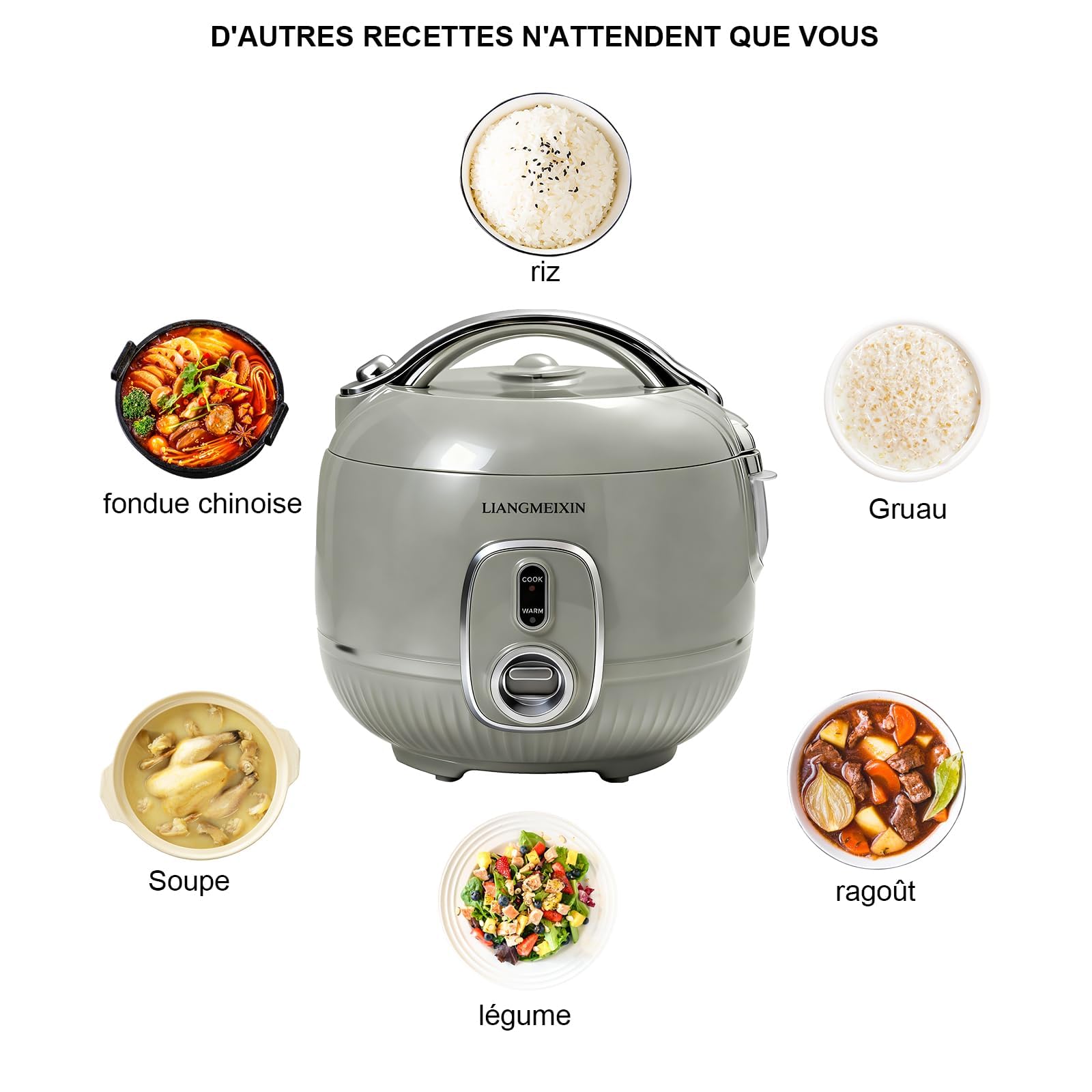 Durable Cuiseur de Riz, 0.8L Petit Cuiseur à riz Convient Pour 1 à 3 Personnes,Automatique, Maintien au chaud, Sans surveillance, Cuve antiadhésive, Nettoyage facile, Panier vapeur