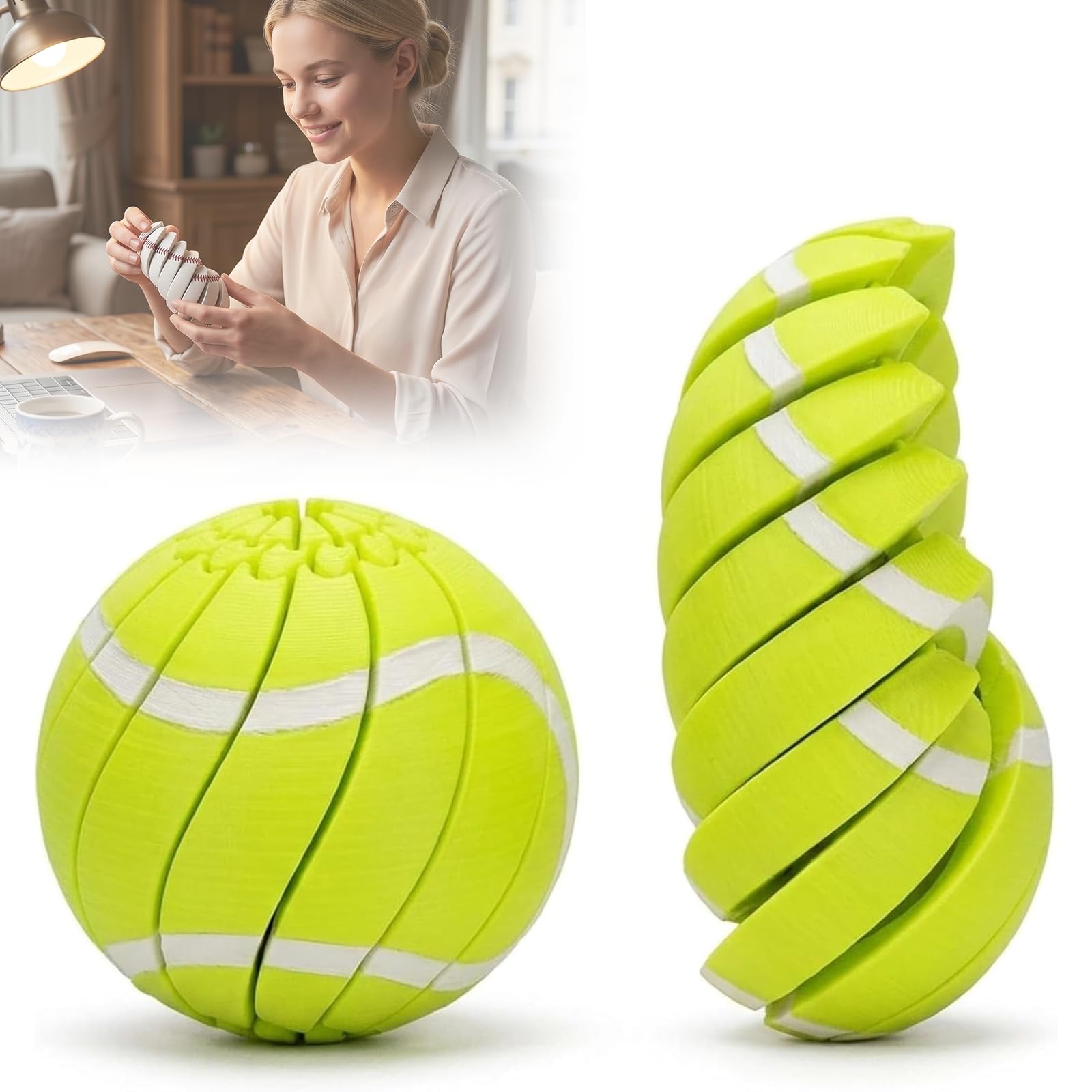 3D Printed Sensory Twist Toy,Football Fidget Toy,Stress Relief (Tennis)