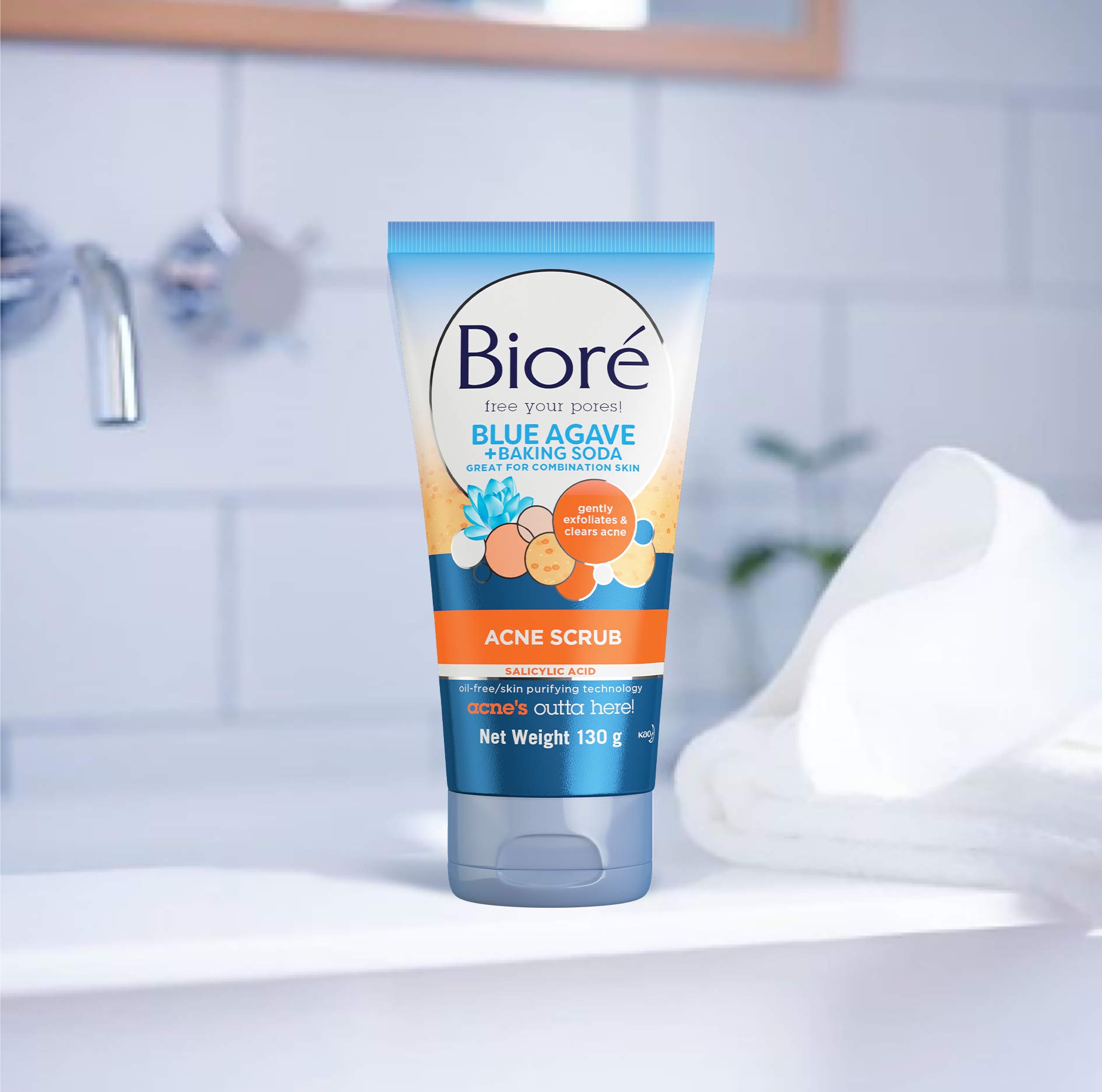 Bioré Baking Soda Acne Face Scrub, with 2 Salicylic Acid helps to