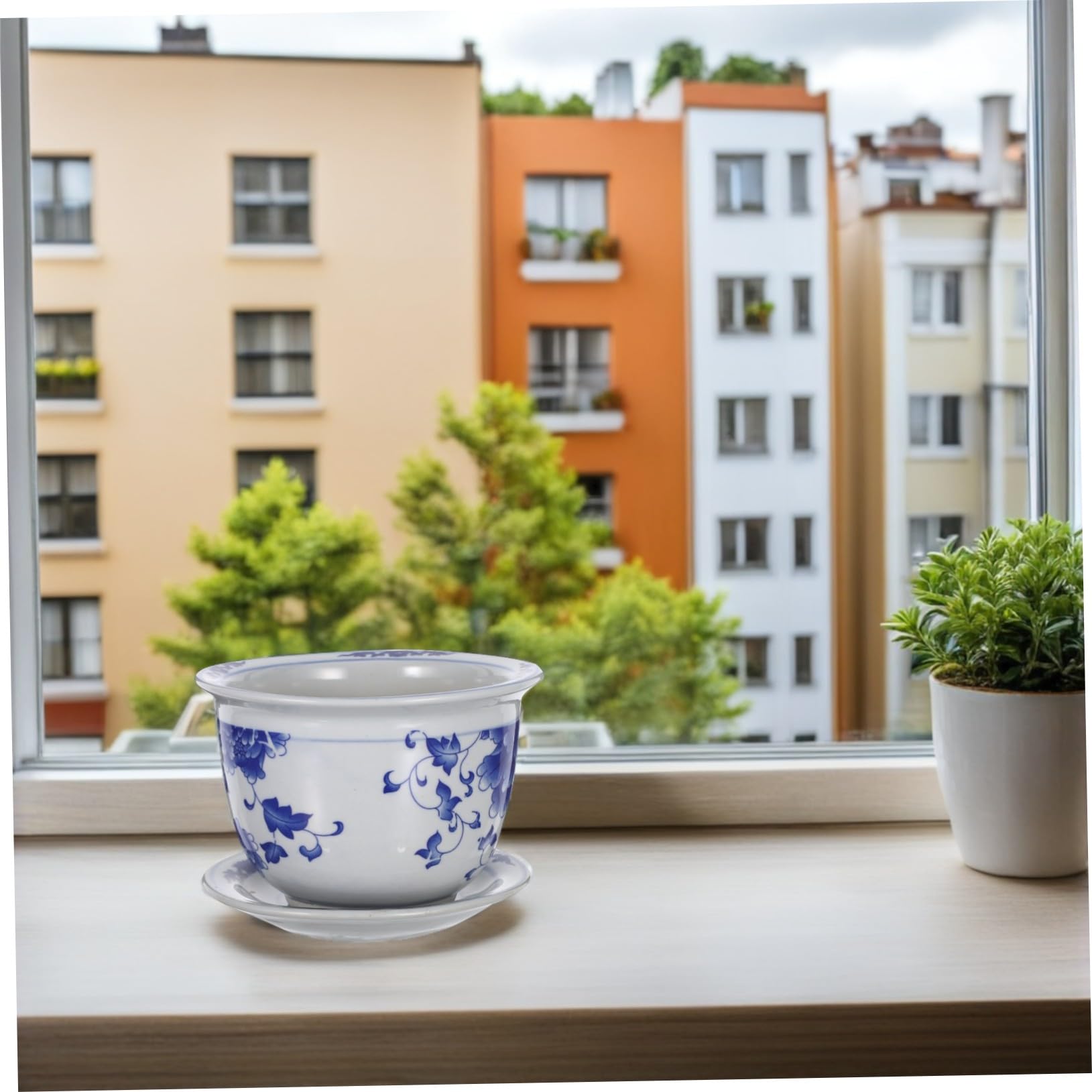 Ceramicznych Doniczek z Podstawką Elegancka Osłonka Rośliny Doniczkowe Antyczny z Tradycyjnym Wzorem Idealna Do Storczyków i Sukulentów Dekoracja Wnętrz Biura Balkonu i Ogrodu
