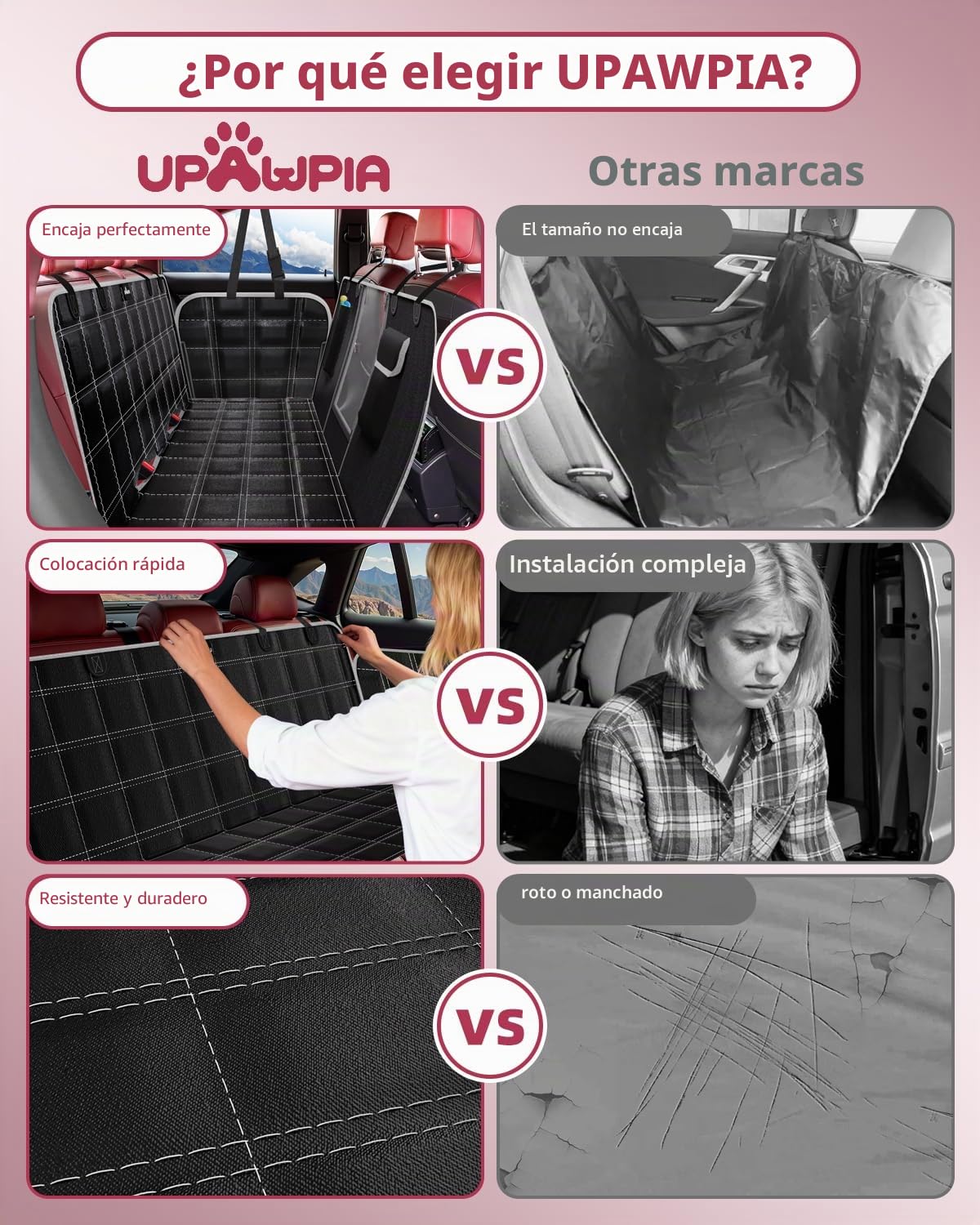 Funda Coche Perro Impermeable Protector Coche Perros Asiento Trasero Resistente al Agua y a los Arañazos Cubre Asientos Coche Perro Ajuste Universal para la Mayoría de Turismos, Suv y Camiones