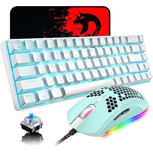 LexonElec 60% Mechanical Gaming Keyboard and Mouse, 18 RGB Backlit Effects, 68 Key Lightweight Gaming Mouse with 6400DPI Cellular Optics, Gaming Mouse Pad for Gamers and Typists (Green)