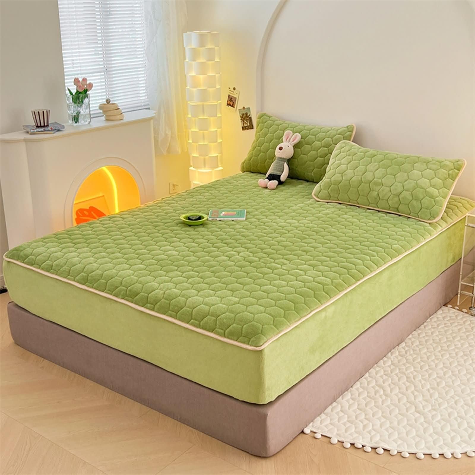 Epinki Bettlaken 90x200cm Waschbar, Spannbetttücher Winter Einfarbig Grün Matratzenschutz, Samt Laken für Bett für alle Jahreszeiten