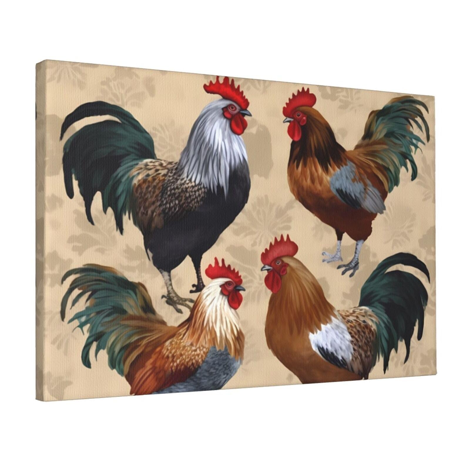 KLOPH Rooster and Chicken Print Canvas Wall Art for Living Room 12"x18" Modern Artwork Painting for Bathroom Hanging Canvas Prints Aesthetic Wallart for Bedroom Kitchen Office Wall Decor