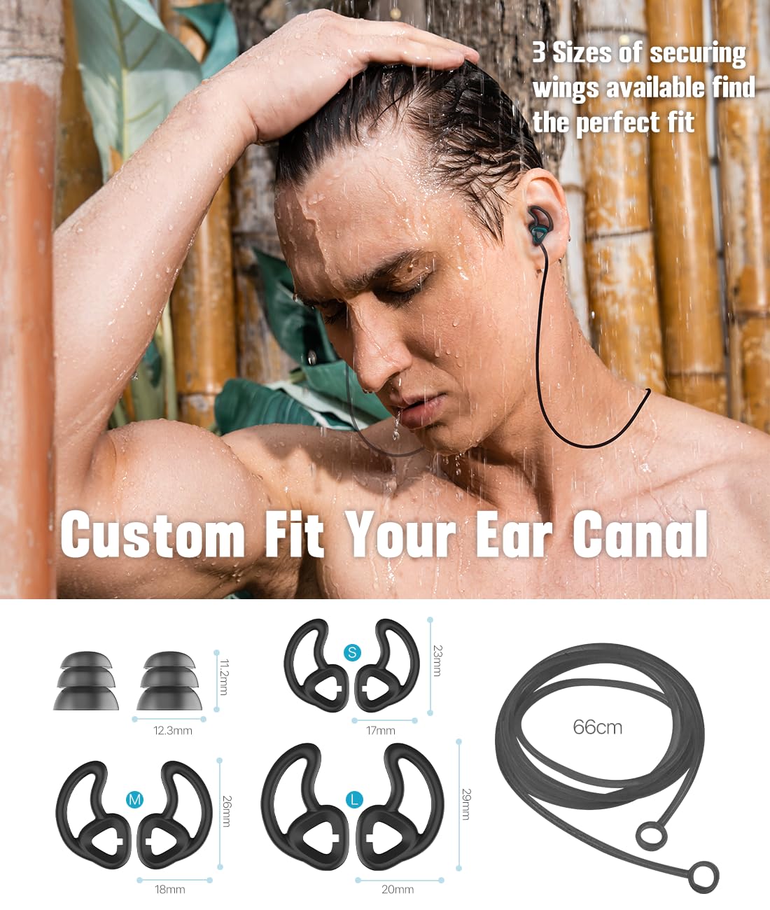 Tapones para los oídos de silicona reutilizables para nadar con cordón adultos jóvenes