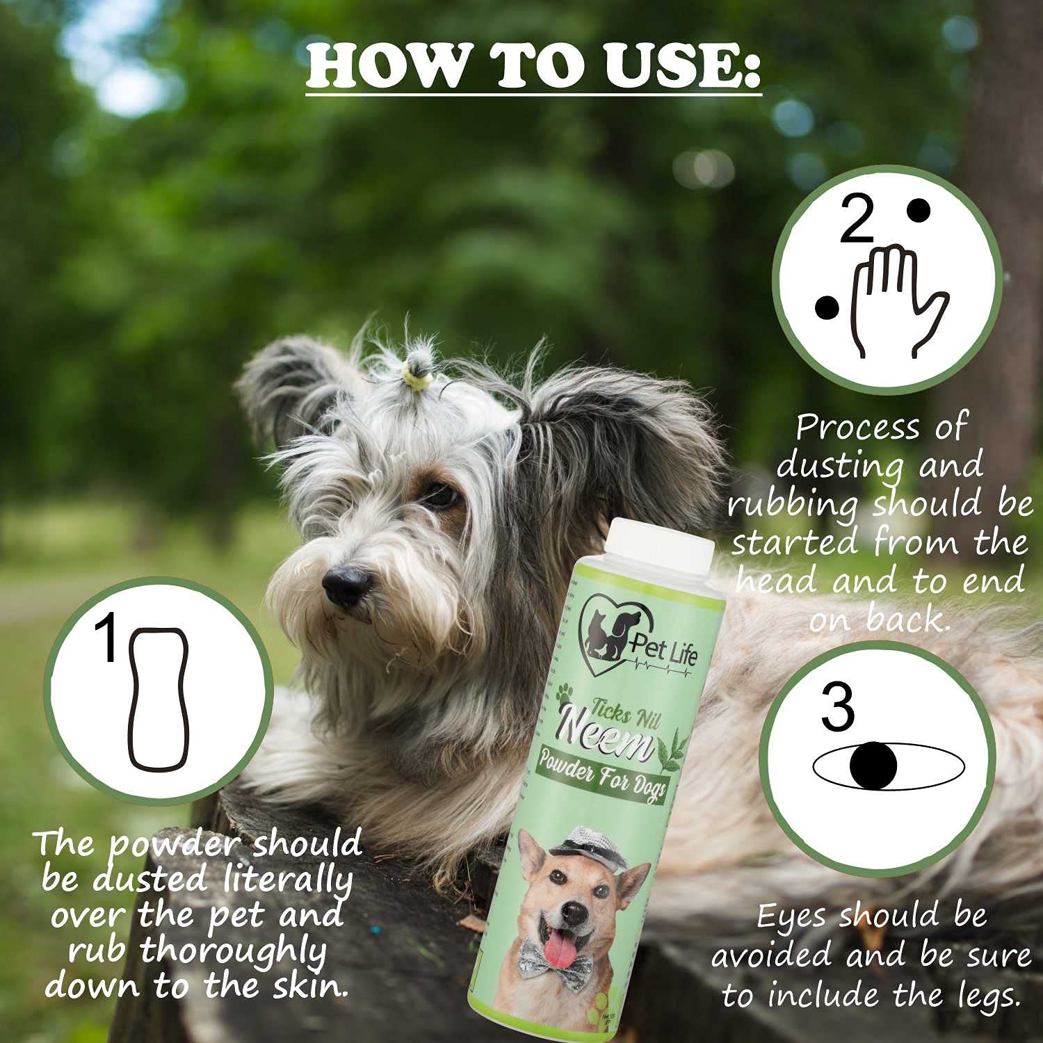 Pet Life Organic Flea & Tick Nil Neem Powder for Soft & Conditioned Coat | Dog Powder for Ticks and Fleas for All Dog Breed -100GM 3