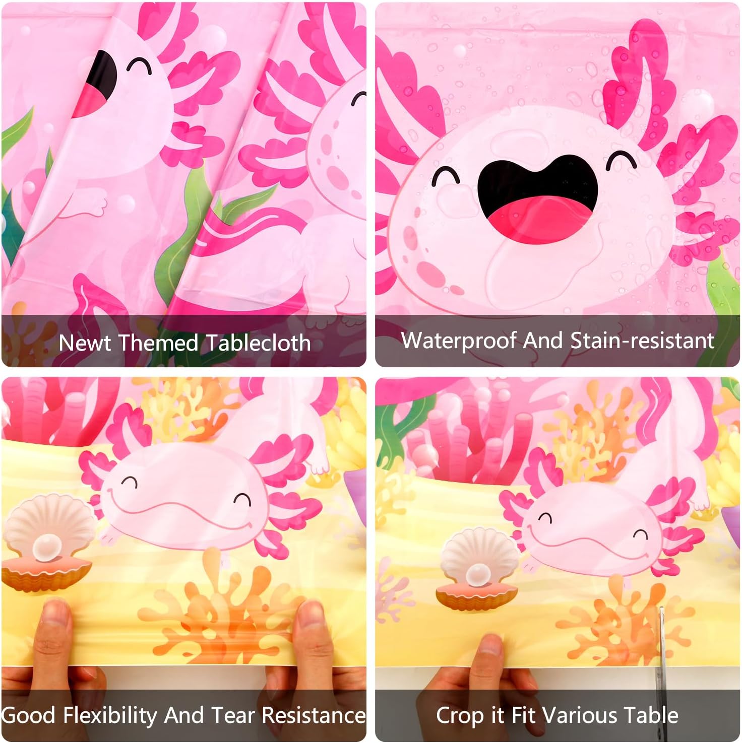 4 Pack Pink Axolotl Party Tablecloth Supplies, Axolotl Rectangle Plastic Tablecloth for Rectangle Tables Axolotl Birthday Party Supplies Favors 51'' X 86'' - Image 4