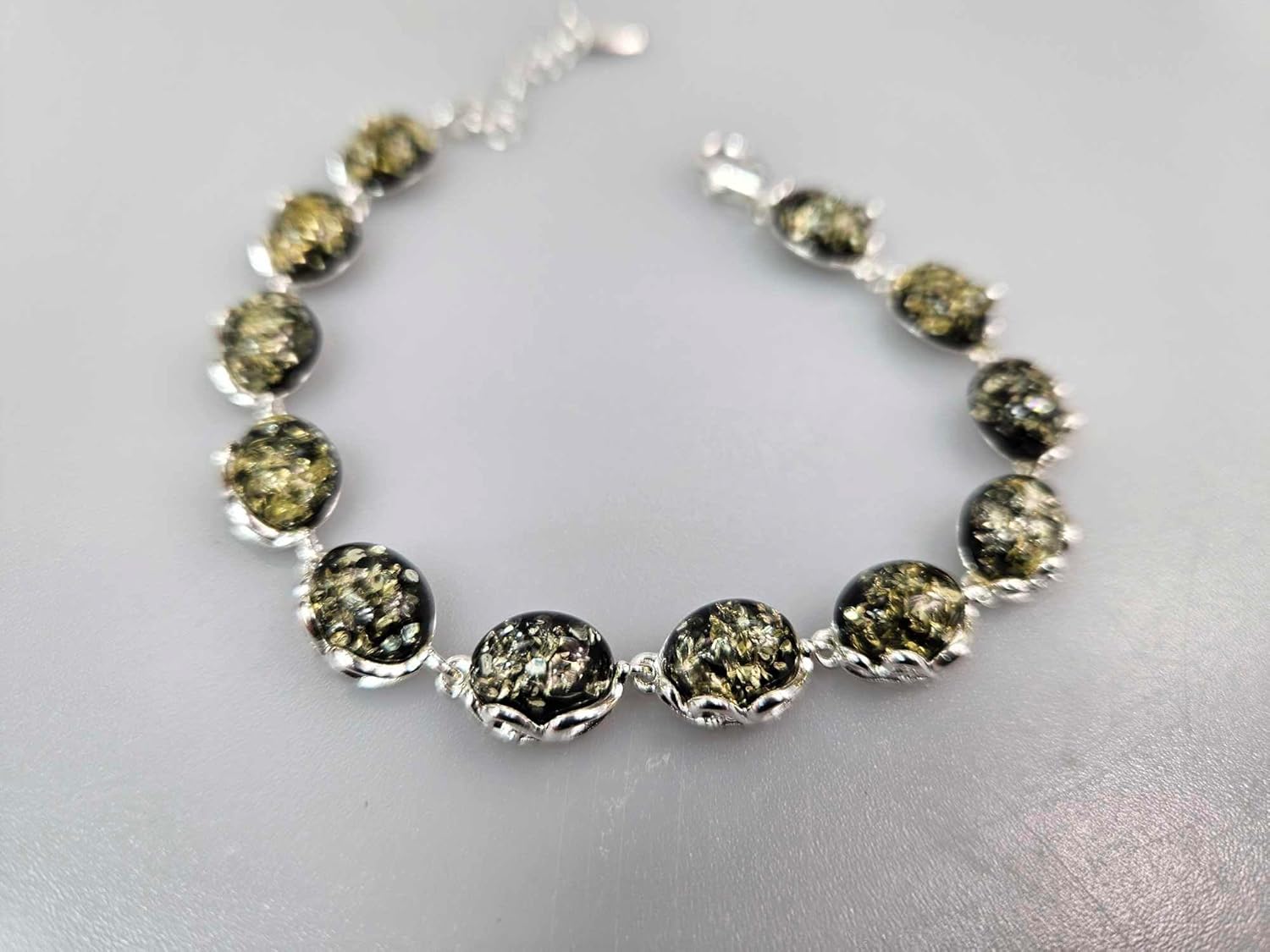 green baltic amber sterling silver 925 chain bracelet