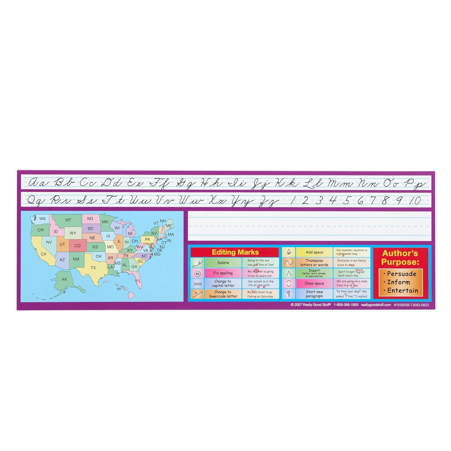 Really Good Stuff 12PK Zaner-Bloser Intermediate Double-Sided Cardstock Desktop Reference Nameplate with Self-Adhesive Sleeves and Testing Inserts