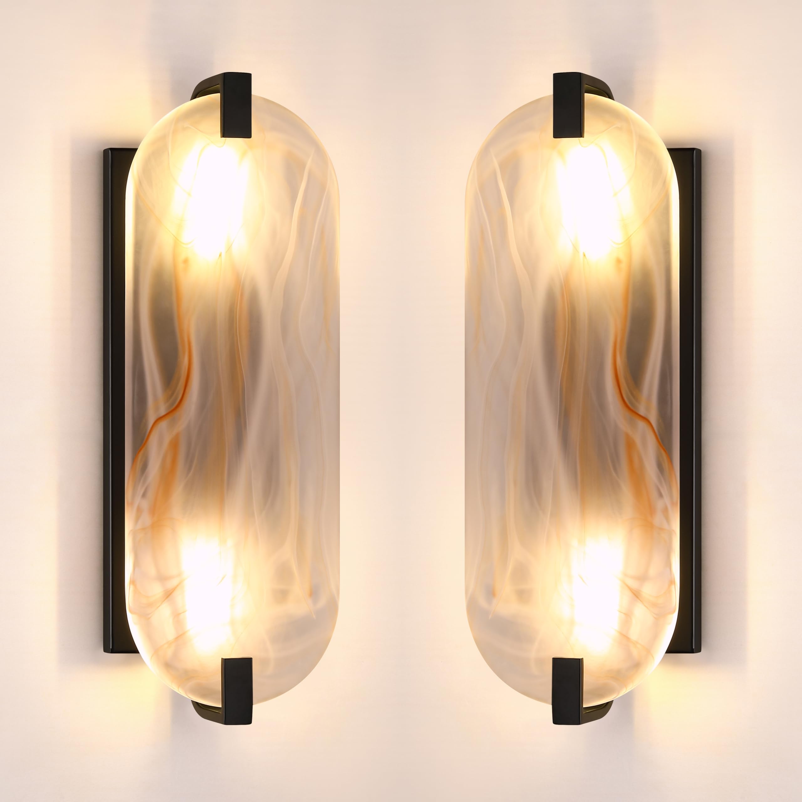 RAINLIGHTING 2 Pack 2 Light Oval Red Frosted Glass Bathroom Wall Sconce Modern Concise Style Wall Light Fixture,Black Finish for Bedroom Hallway Bedside