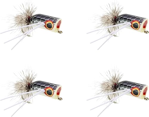Miniatura 7 de Wild Water Fly Fishing Bass Popper, Qty. 4 Bass Flies - Topwater Lure Size 10 and Size 2