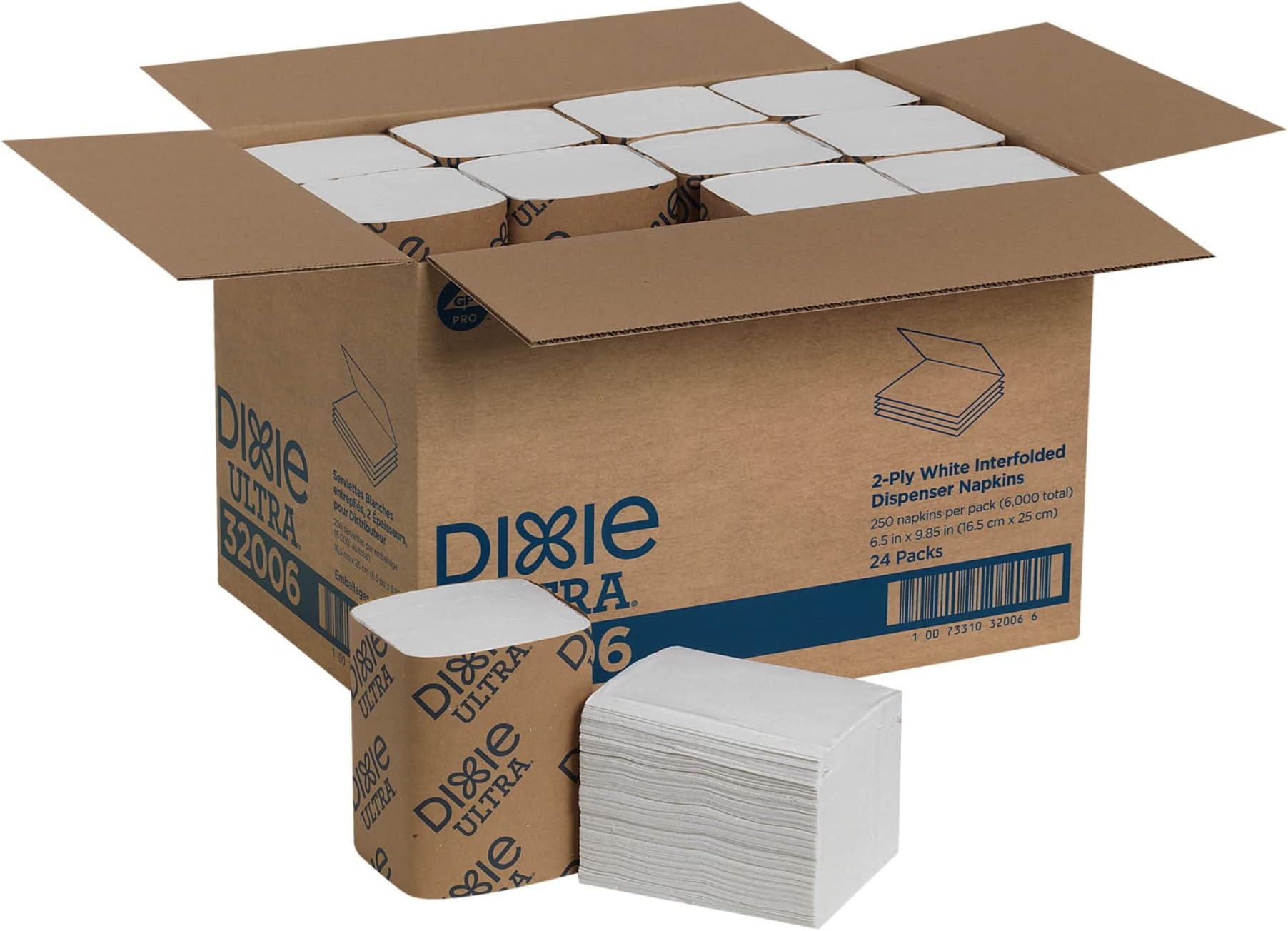 - Dixie Ultra Interfold 2-Ply Napkin Dispenser Refill, White, 32006, 250 Napkins Per Pack, 24 Packs Per Case