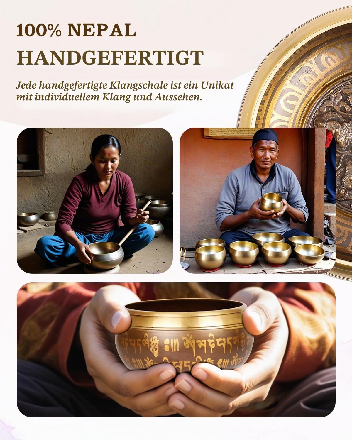Große Tibetische Klangschale, Handgefertigt in Nepal für Yoga, Chakra-Heilung, Stressabbau, Selbstpflege Geschenke für Frauen und Männer, Weihnachtsgeschenke (Fünf Buddhas-Sonnenblume, 14cm)