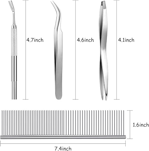 Miniatura 3 de Kit de herramientas de eliminación de garrapatas, incluye 3 removedores de plástico, 3 pinzas de acero inoxidable con peine para perros y gatos