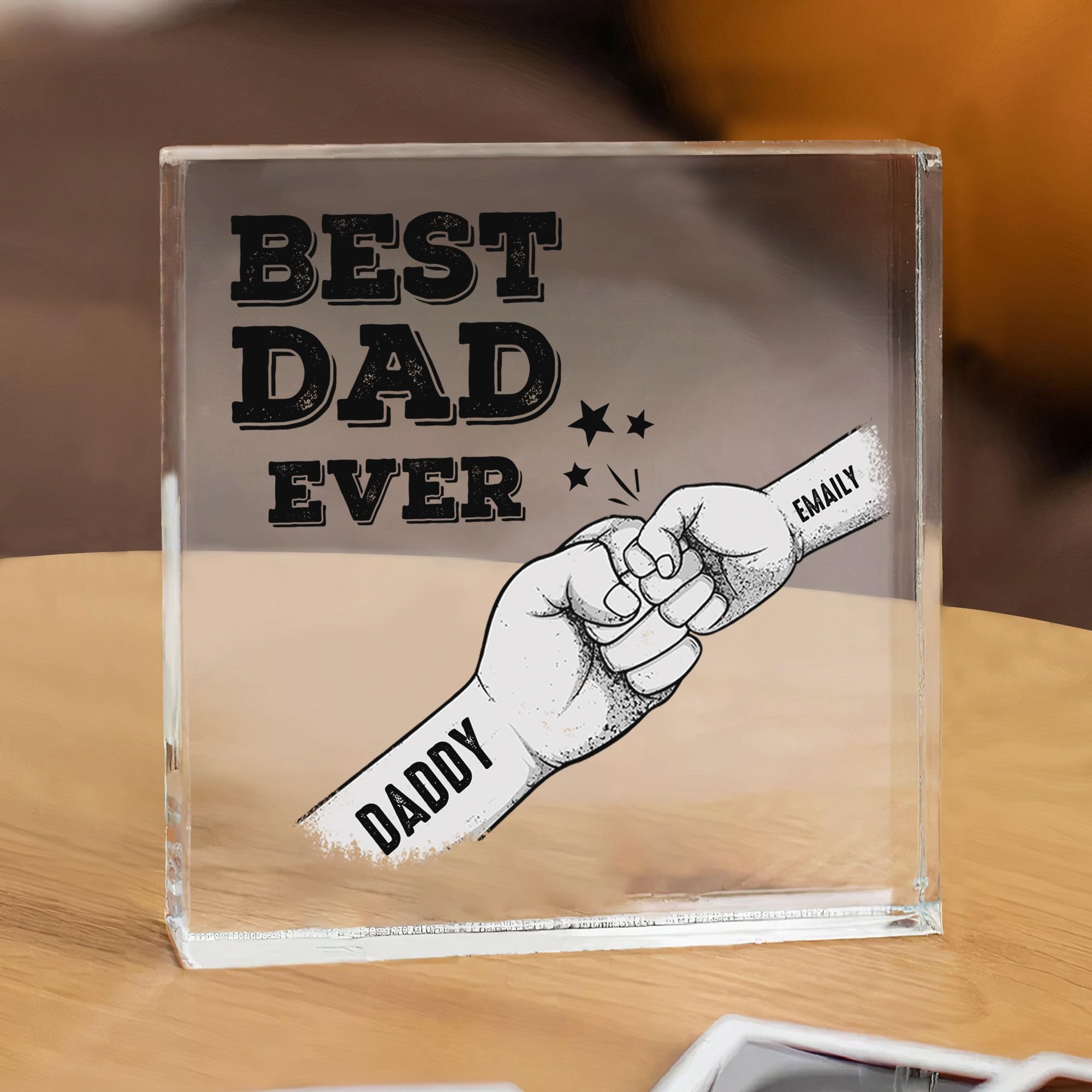Kaululu Dad Gifts Dad Birthday Gifts Personalised Acrylic Plaque with Fist Bump Engraved Names Personalised Gifts Presents for Dad Best Dad Gifts from Daughter and Son