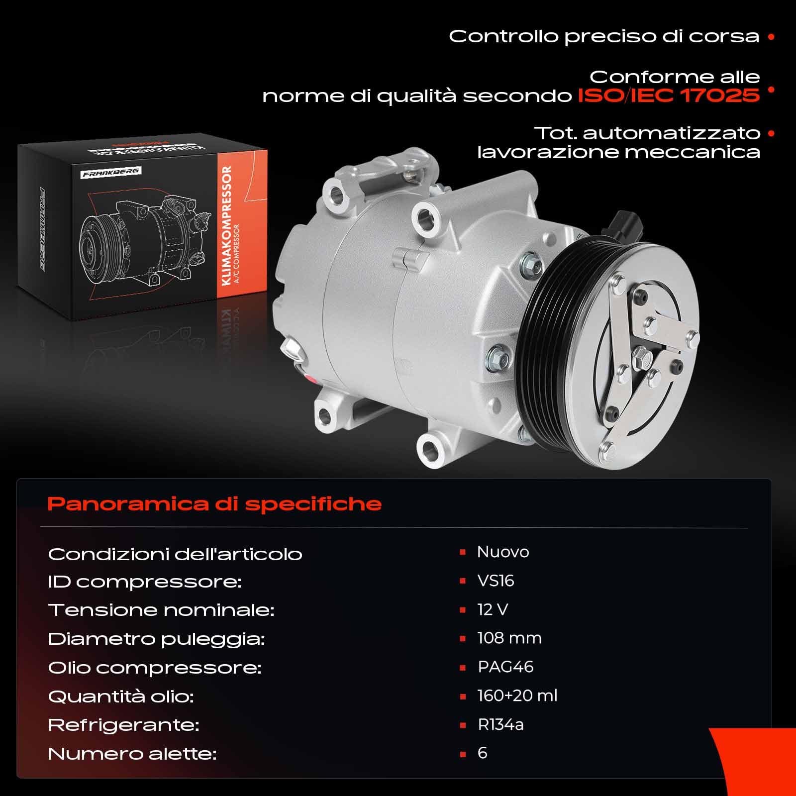 Frankberg Compressore per aria condizionata con frizione 1764088 | Compatibile con: Focus III, Focus III Box/Hatchback, Torneo Focus III, Fiesta VI Van, Fiesta VI CB1 CCN, Focus III Berlina