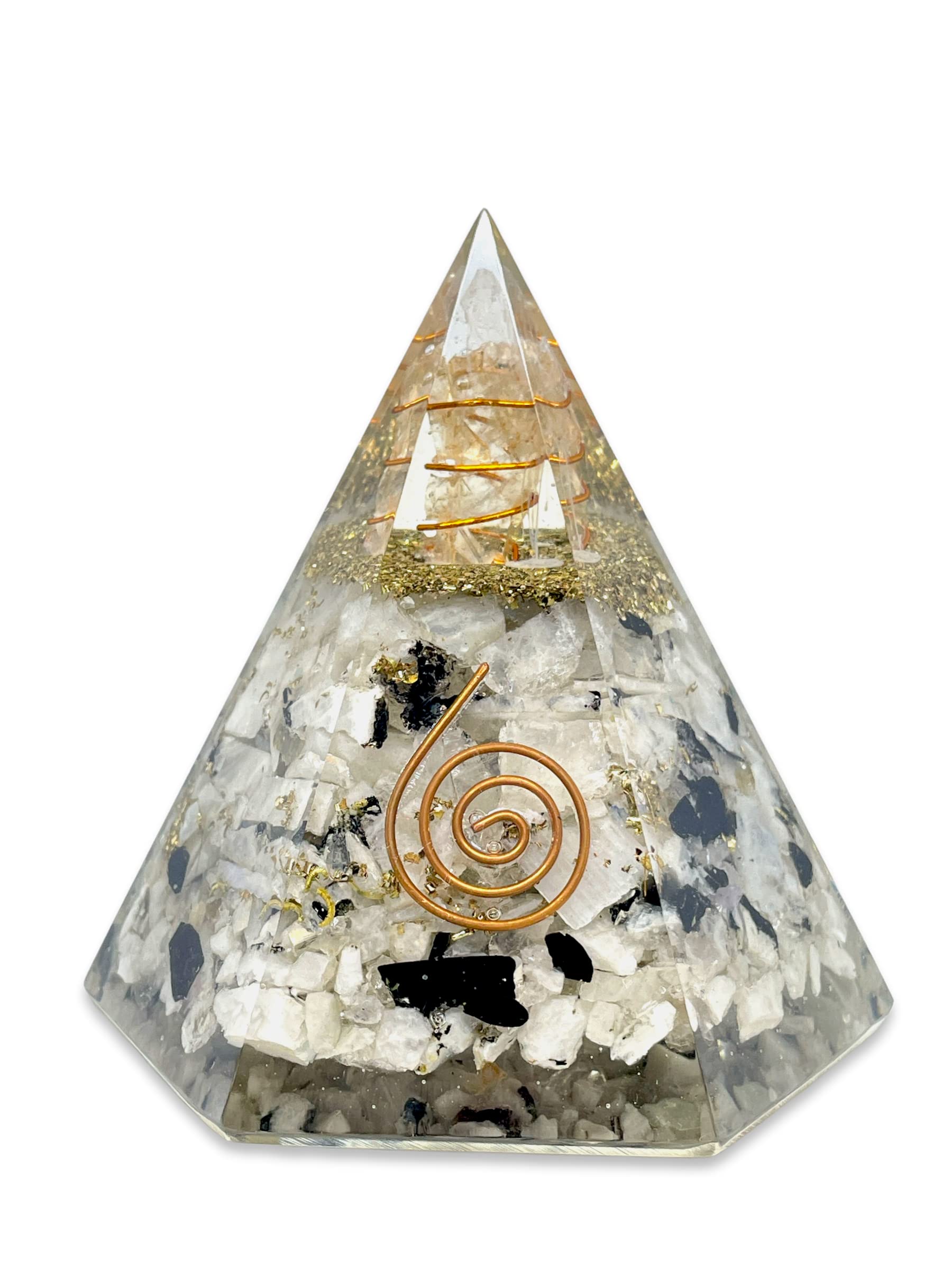Spiritual Elementz Hexa Rainbow Moon Stone Orgone Pyramid Stone for Healing from Limiting Negative Mind Control