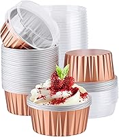 Vista 20 de EUSOAR Moldes desechables de papel de aluminio con tapas, 30 piezas de 5 onzas (4.2 fl oz) de papel de aluminio para magdalenas, tazas para hornear