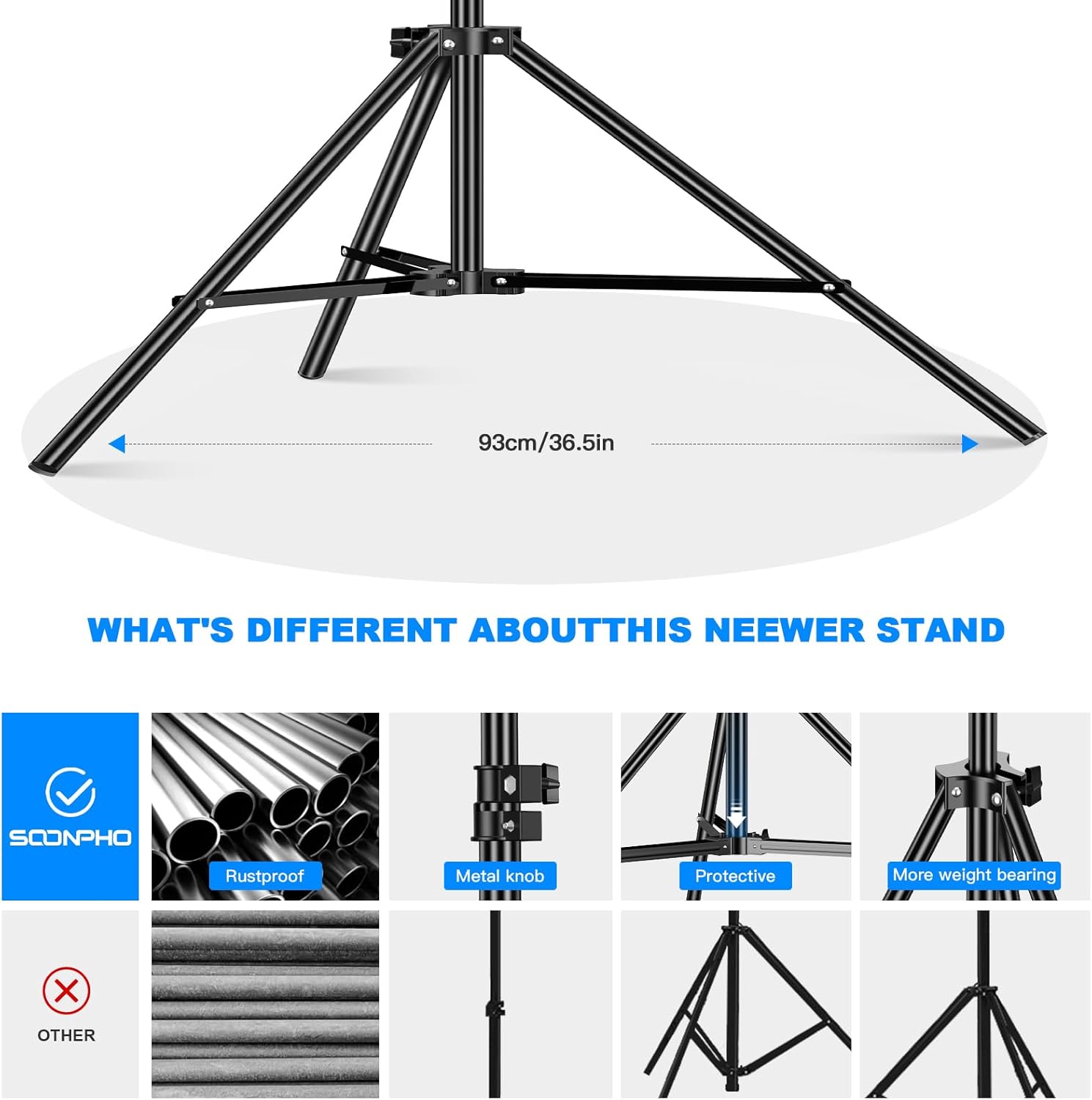 Heavy Duty Light Stand 9.8ft / 3m Adjustable 10KG/ 22LB Max Loading Photography Air Cushioned Tripod Stand with 1/4" Thread Used for Video Light, Strobe, Reflectors, Umbrella, Softboxes