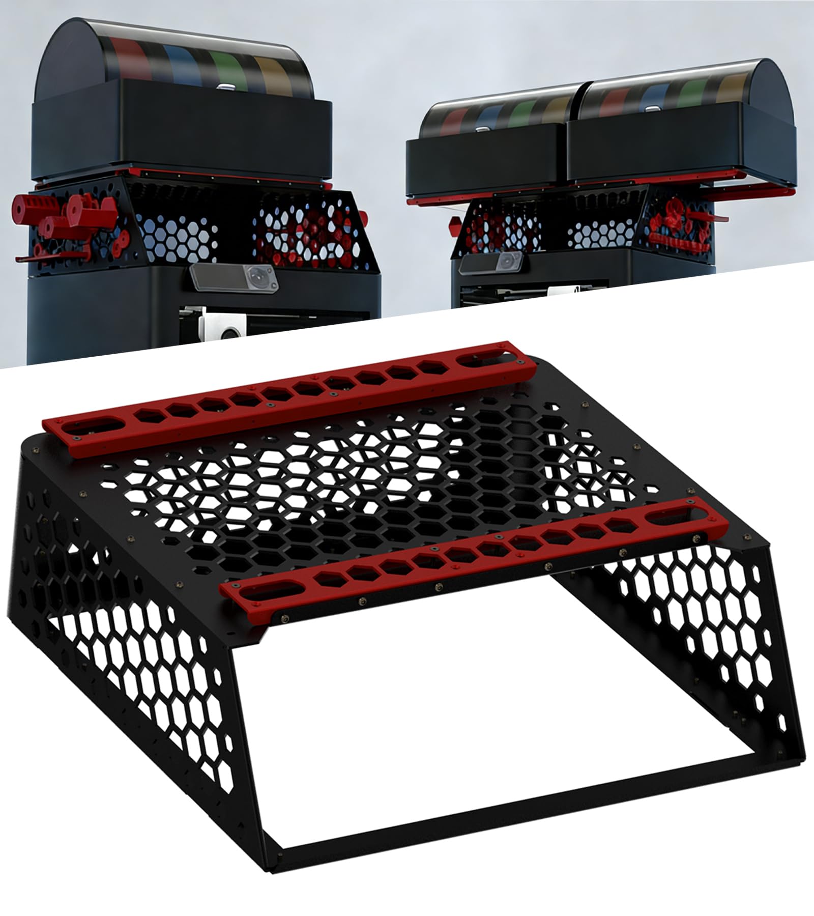 BIQU Panda Perch Dual AMS Soporte para impresora 3D Bambu-Lab P1P/P1S/X1C/X1E, herramienta de almacenamiento AMS con iluminación LED, soporte de aluminio ligero
