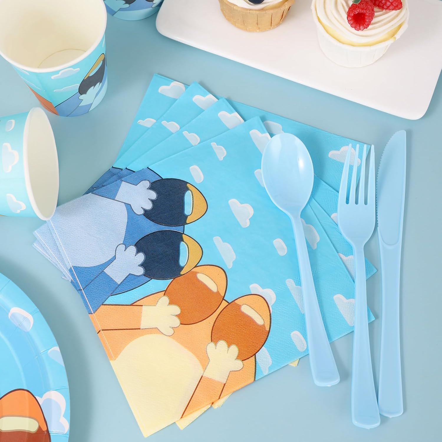 175Pcs Blue Dog Birthday Party Supplies, Blue Plates and Napkins Party Decorations, Blue Paper Plates for Children Birthday Party Decorations, Serve 25 Guest