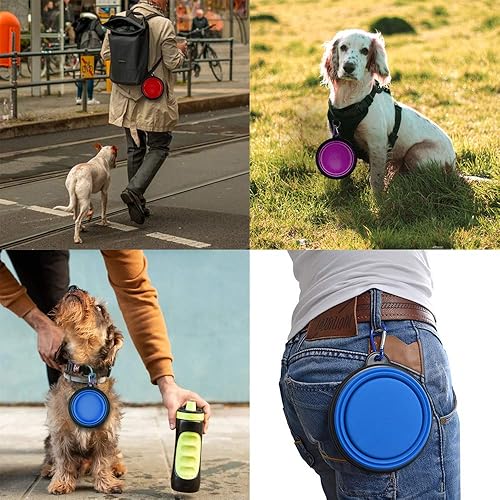 Miniatura 3 de Cuencos plegables para perros, paquete de 4, cuenco portátil para agua y comida de viaje con clip de mosquetón para perros y gatos, ideal para