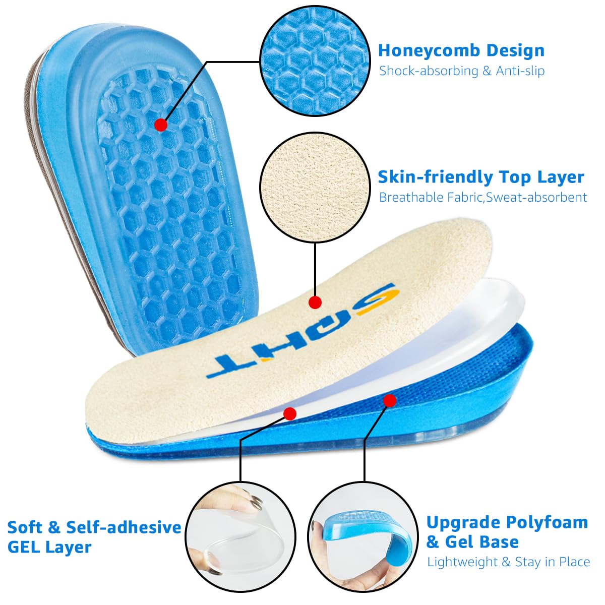 SQHT 3 capas de elevación de talón ajustable para discrepancias de longitud de pierna, plantillas de aumento de altura, inserciones de elevación del talón, dolor de talón, tendinitis de Aquiles,
