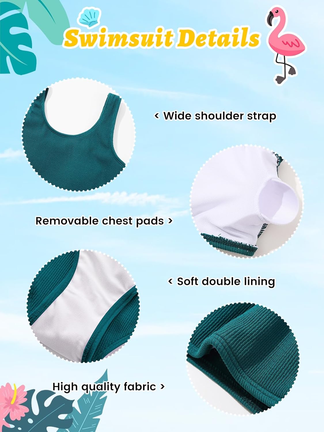 Girls Two Piece Swimsuits Ribbed Bikini Sets Swimming Bathing Suit Beach Sport Athletic Teen Girls Swimwear - Image 5