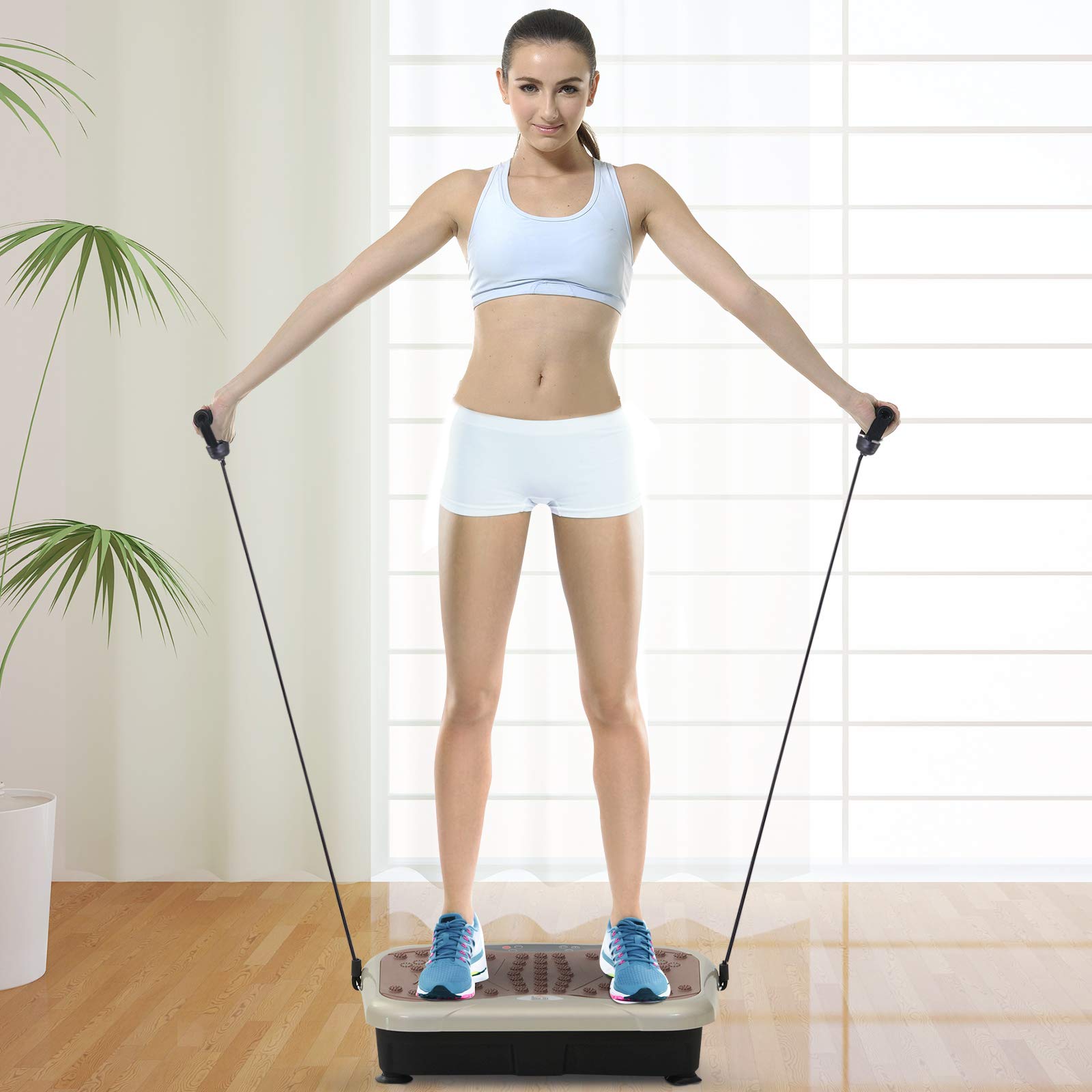 HOMCOM Vibrationsplatte Vibrationstrainer Vibrationsgerät Fitnesstrainer LED-Anzeige USB-Lautsprecher Trainingsbänder Fernbedienung