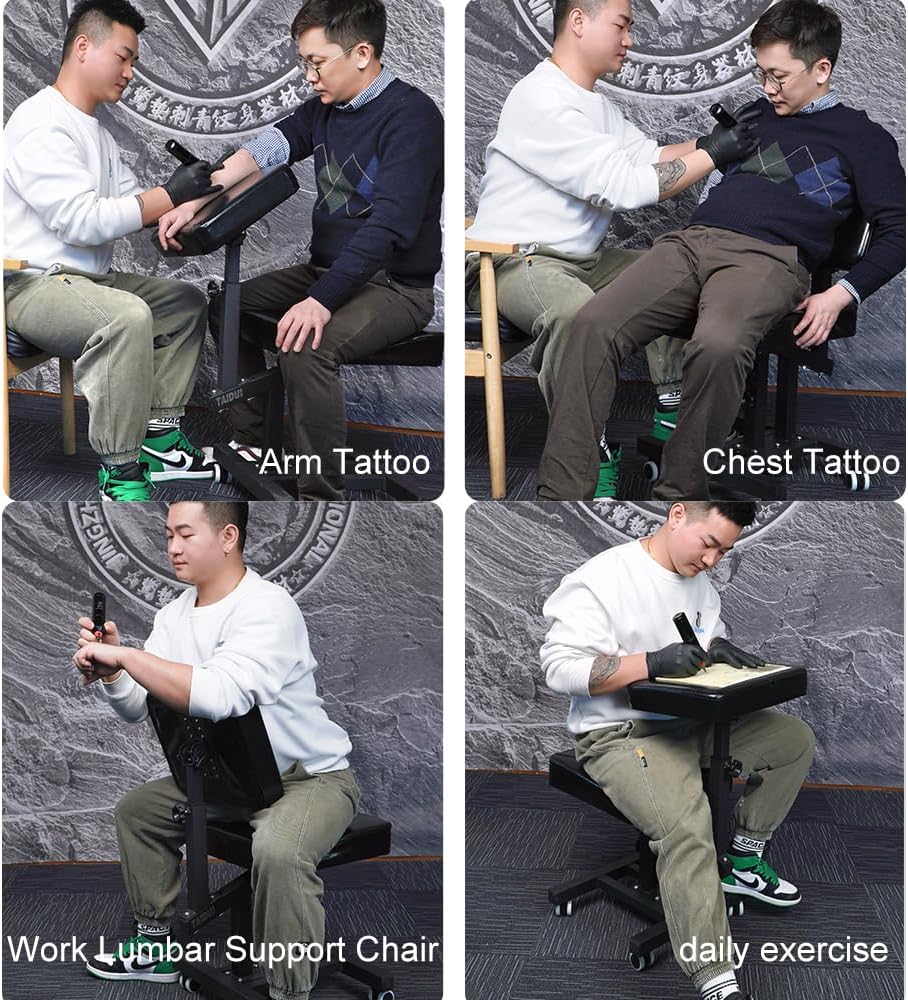 Tattoo Chairs with Adjustable Armrest & Back Support for Tattoo Artists and Client, Ergonomic Multiple Uses Chair,Tattoo Studio Furniture (with Wheels)