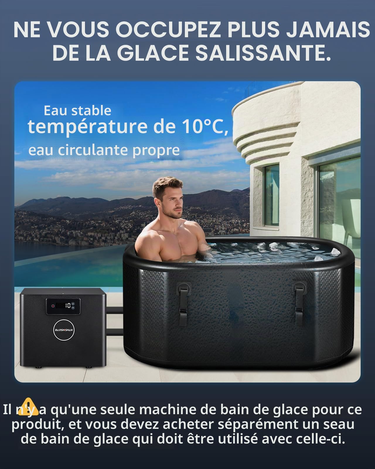 BAOSHISHAN Refroidisseur d'eau pour bain de glace 1/3 HP, plage de réglage de température 0-50 °C, avec filtre et pompe intégrés