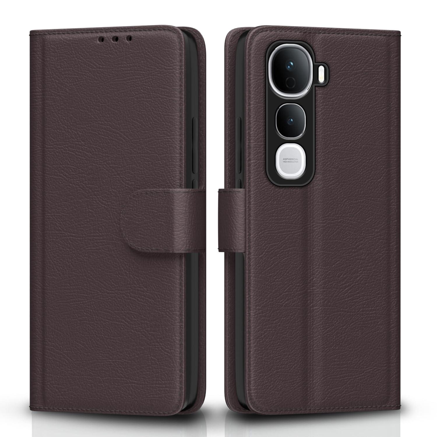 Amazon Basics Flip Cover for Vivo Y400 Pro 5G Leather Finish | Wallet Stand and Shock Proof | Inside TPU with Card Pockets | Complete Protection Flip Case (Coffee)