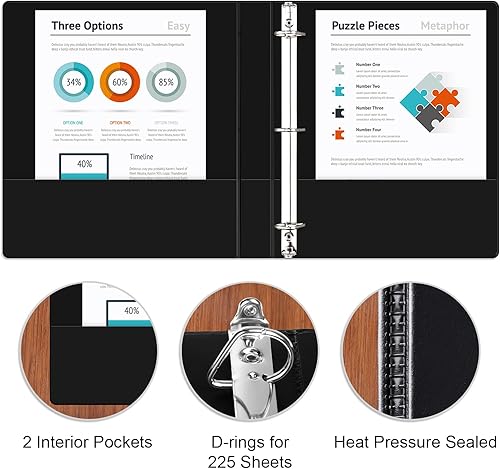 Vista 17 de Comix Carpetas resistentes de 3 anillos de 1 pulgada con capacidad para 225 hojas de papel de 8.5 x 11 pulgadas, paquete de 8 unidades (negro)