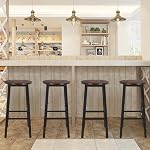 63cm Wooden Bar Stools with Steel Frame, Counter Height Stools for Kitchen Island, Breakfast Bar and Dining Room (Brown, Set of 2)