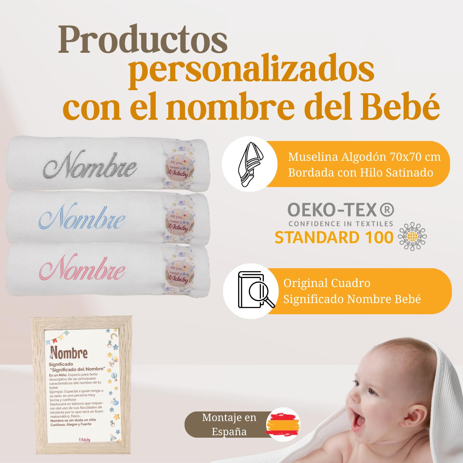 Cesta Bebé Recién Nacido Niño My Sheep Personalizada (Azul) | Set personalizado con dou dou ovejita, manta suave, muselina de algodón, chupete con nombre y pastel de pañales.