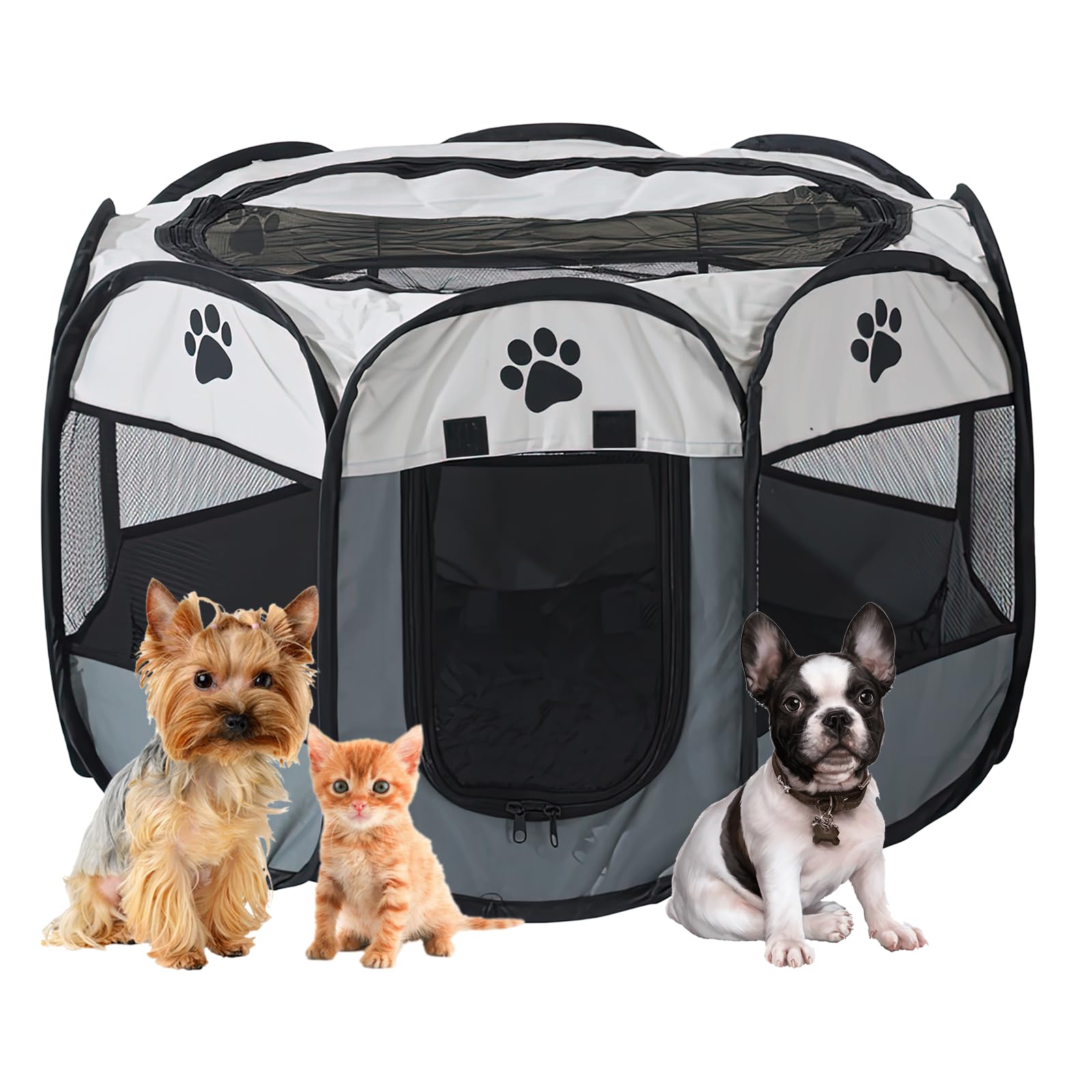 SAN LIKE Dog Playpen, Folding Portable Pet Playpen for Dogs 8-Panel Training for Pets, Puppies, Cats, 73 x 73 x 43 cm