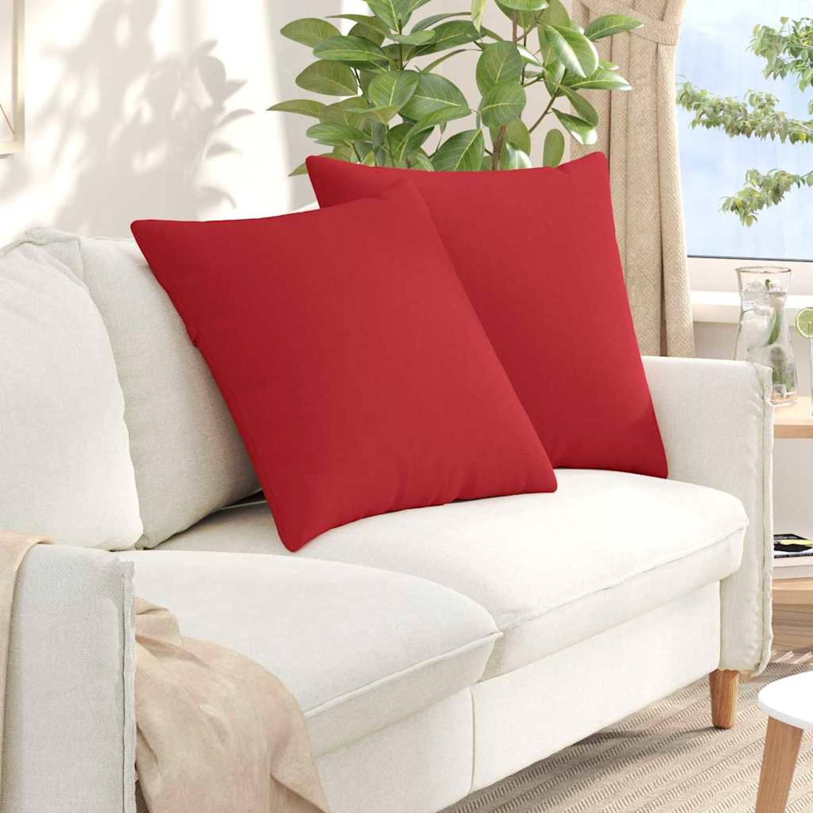 Cuscino per divano rosso 80x80 cm 2 pezzi in morbido tessuto sfoderabile e imbottitura ergonomica in poliestere per interni