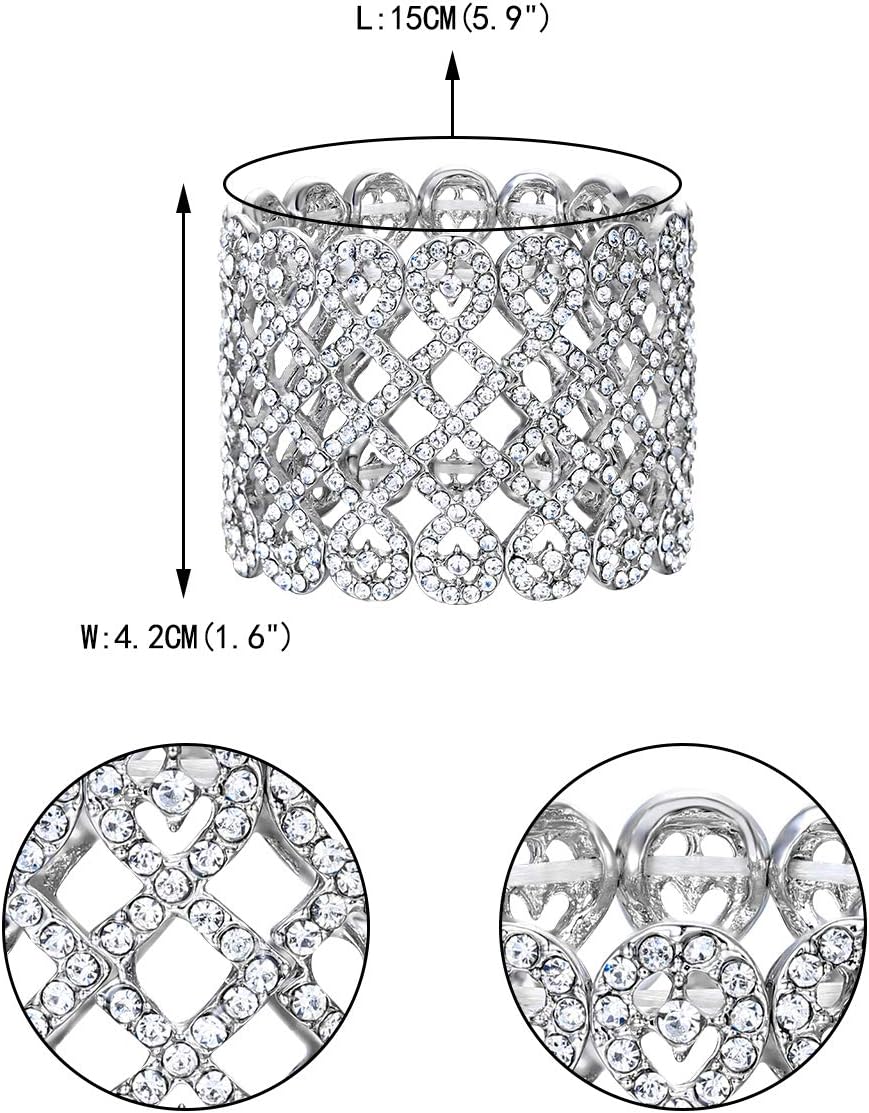 EVER FAITH Art Deco Love Knot Wide Stretch Bridal Bracelet Austrian Crystal - Image 6