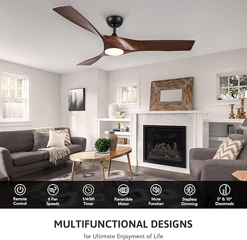 Miniatura 2 de VONLUCE Ventilador de techo con luz y control remoto, ventilador moderno de 52 pulgadas con motor de CC silencioso de 3 aspas para dormitorio, sala