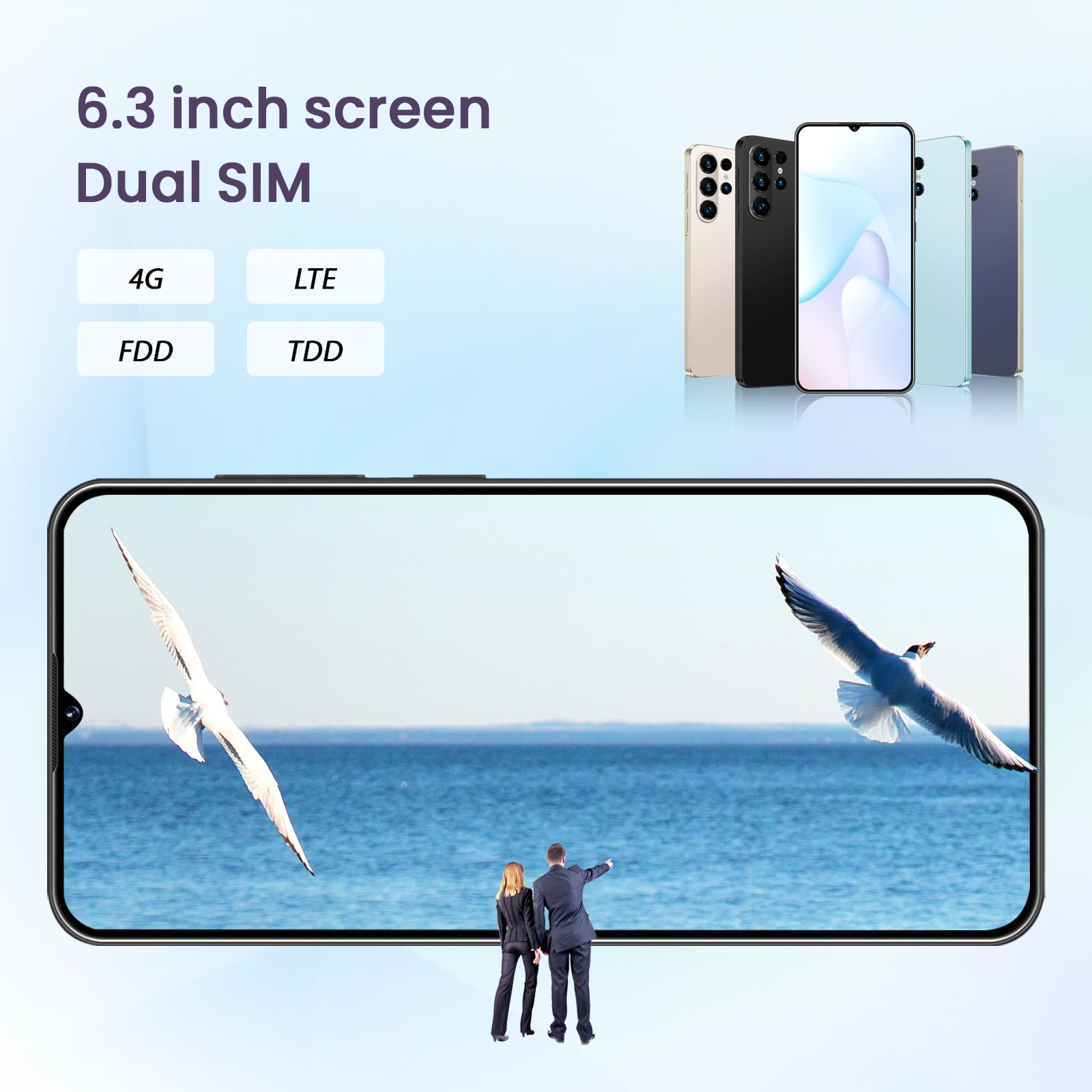 Sblocca il telefono, schermo da 6,75 pollici, 4 GB RAM + 64 GB ROM/TF 256 GB, doppia fotocamera, supporto 4G LTE FDD TDD, doppia scheda SIM, adatto per i principianti. (11ciano)